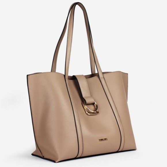 NWT Tan Vegan Leather Tote Shoulder Bag Handbag - Picture 2 of 6